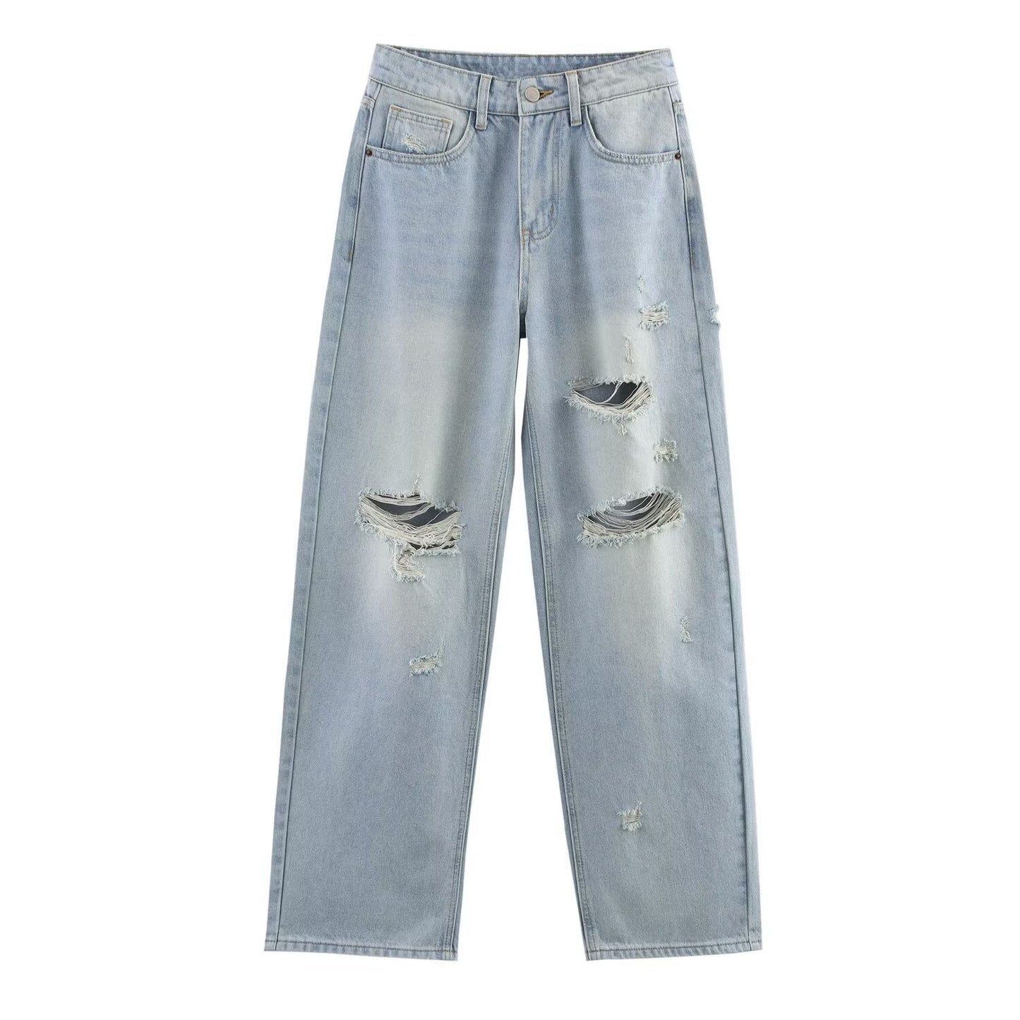 Playful Ripped High-Waisted Loose Jeans for Women