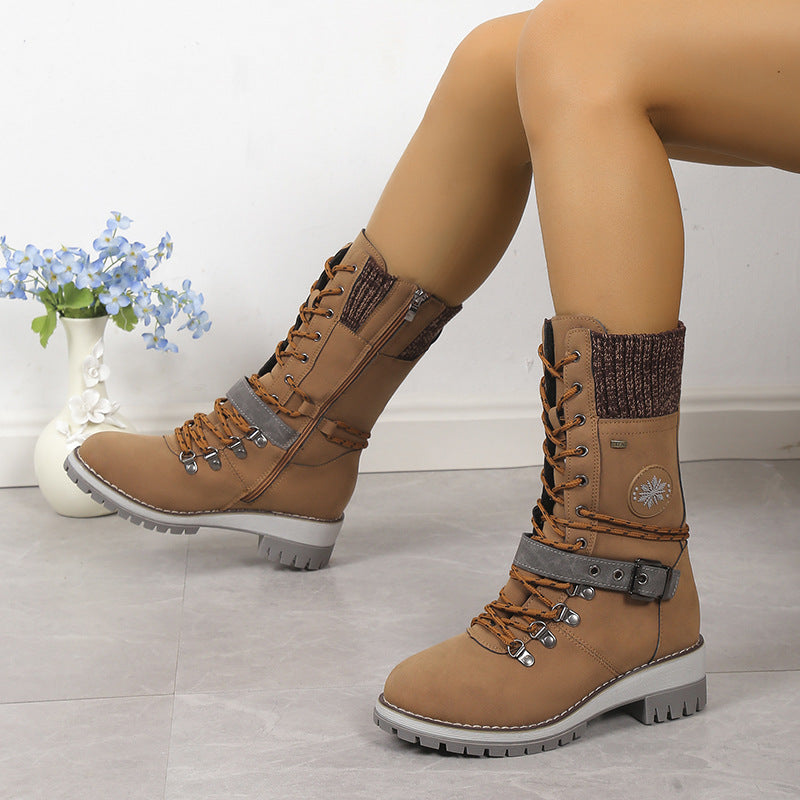 Women's High-Top Thick and Warm Cotton Snow Boots with Integrated Fur