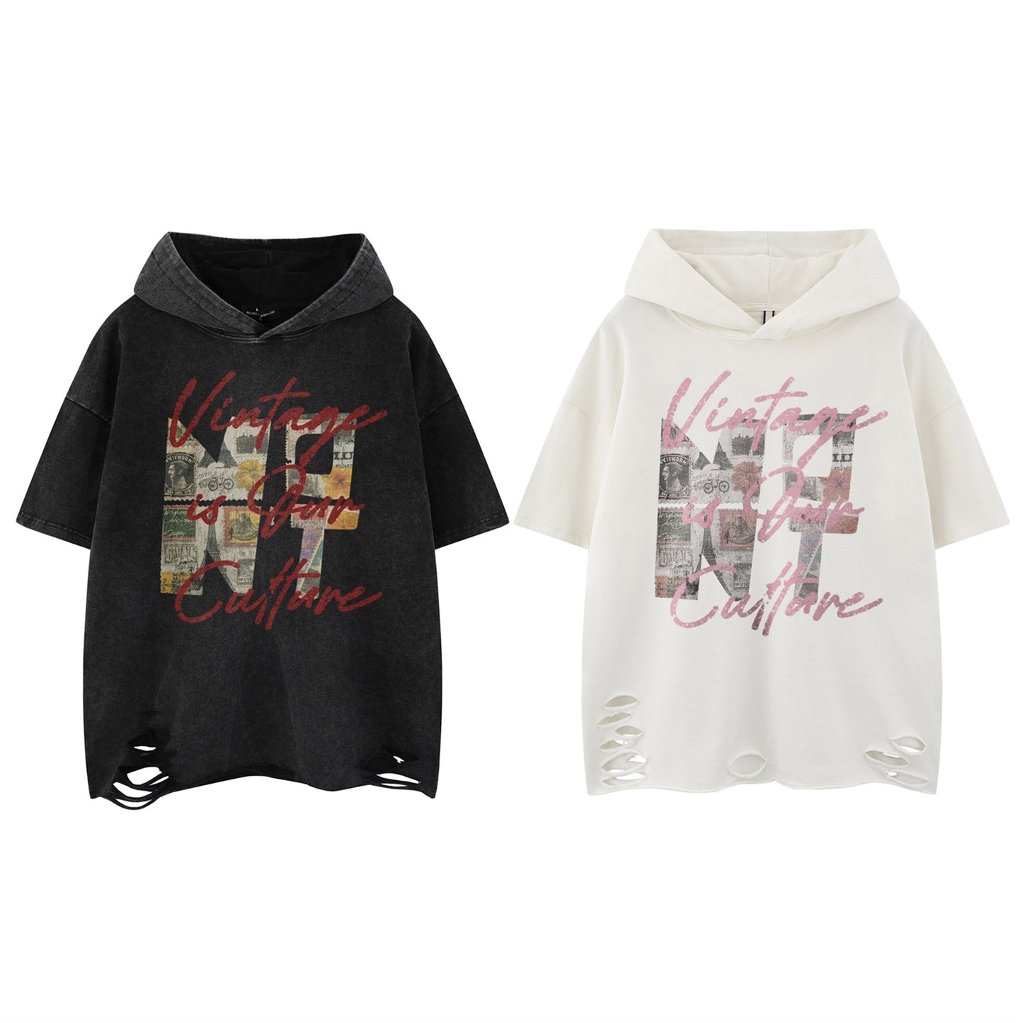 Harajuku Style Distressed Washed Hooded Tee - Unisex