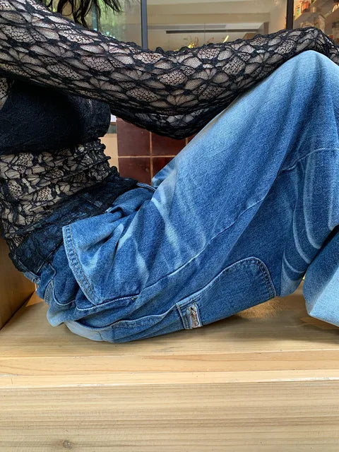 Harajuku Style Loose Pleated Wide Leg Jeans for Women