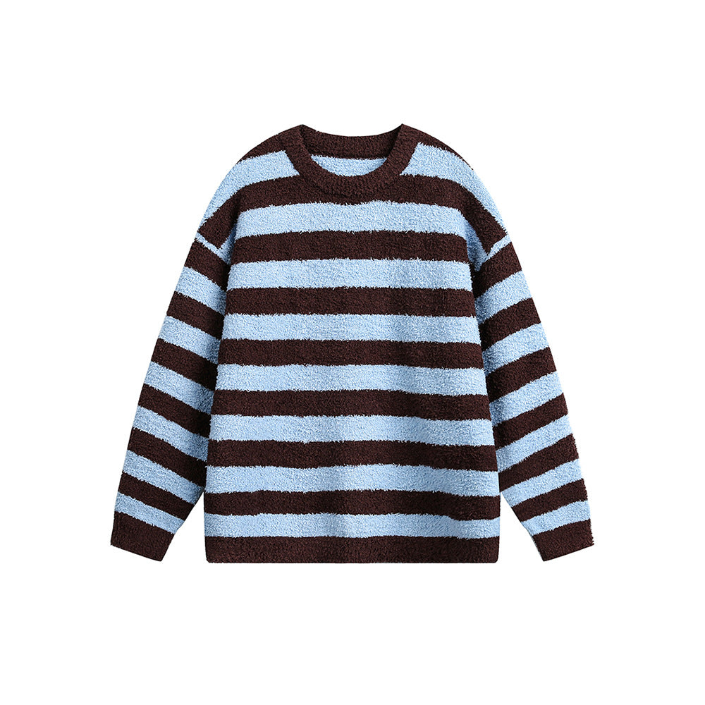 Striped Round Neck Sweater for Unisex - Casual Loose Fit