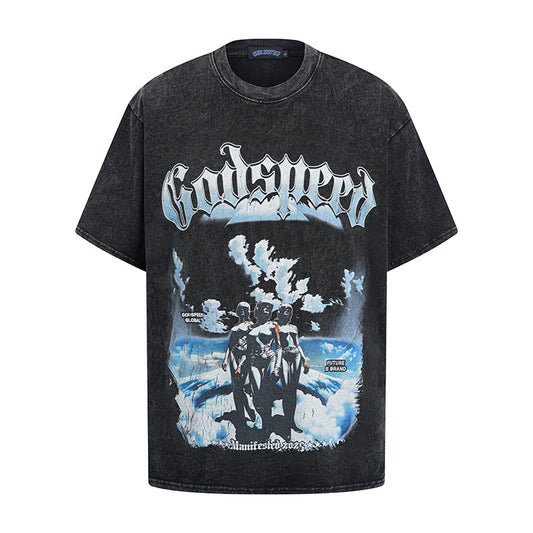 Playful Cartoon Print Cotton T-Shirt for Men