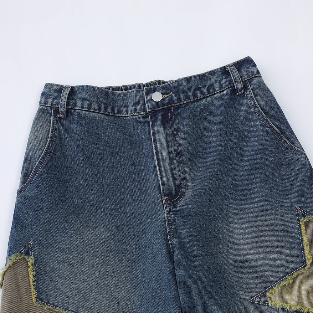 Harajuku Patchwork Star Embroidered Denim Shorts