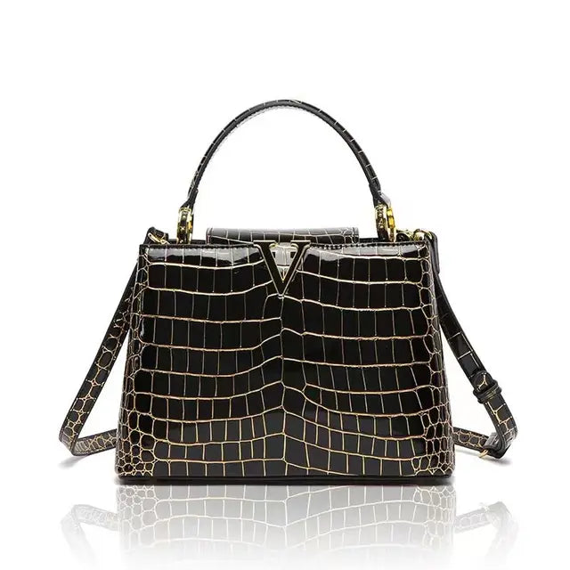 Luxury Crocodile Print Leather Handbag - Harajuku Style
