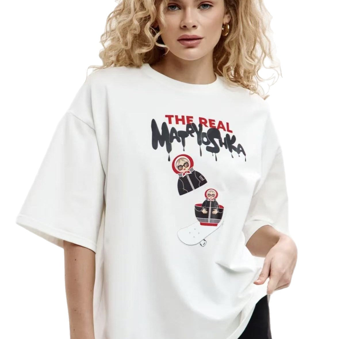 Harajuku Round Neck Short Sleeve Top — Loose Cotton Unisex Tee (White)