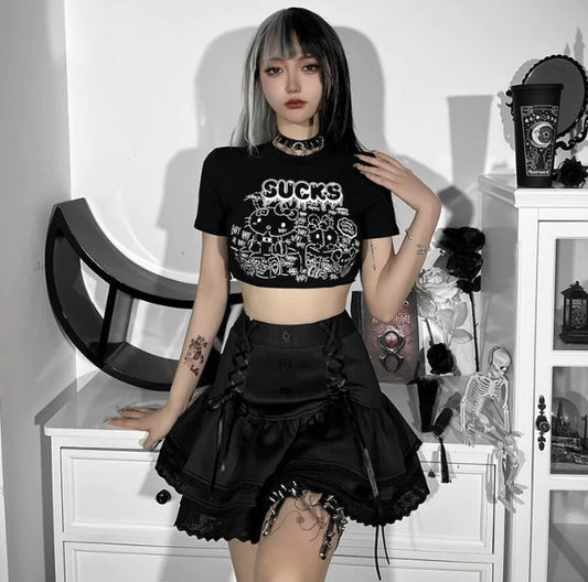Gothic Cute Kitty Short Sleeve Underwear for Girls