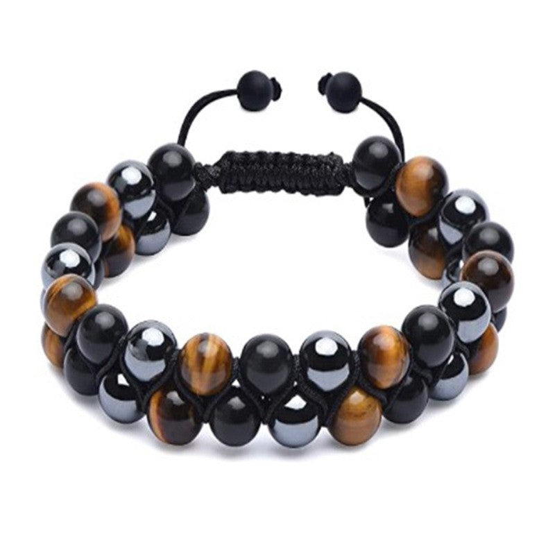 8mm Tiger Eye Black Gallstone Beaded Adjustable Bracelet