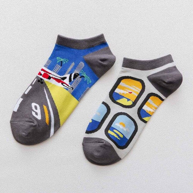 Playful Harajuku Men's Cotton Ankle Socks - Funny Animal & Fruit Designs