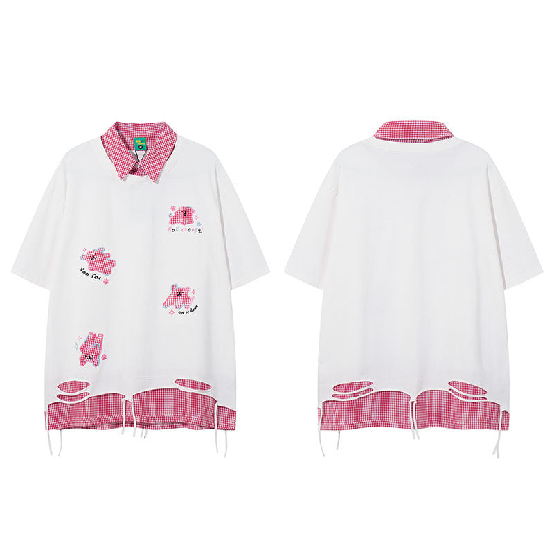 Cute Girl Polo Shirt Casual Loose Turn-down Collar Short Sleeve T-Shirt for Men