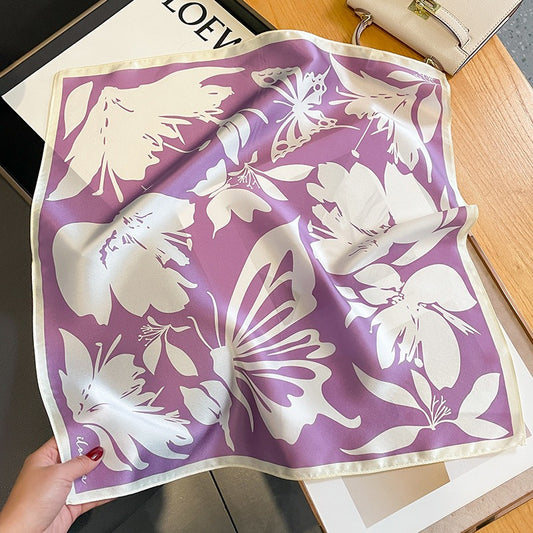 Playful Printed Silk Scarf for Women - Harajuku Style