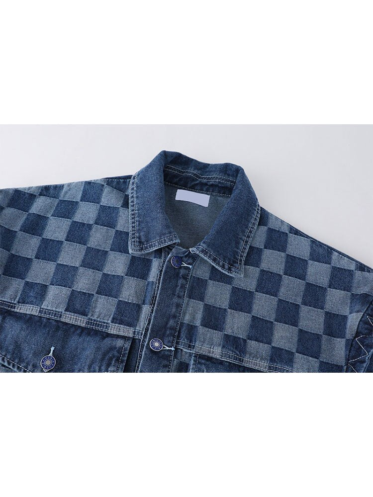 Vintage Y2K Women's Plaid Patchwork Jean Jacket