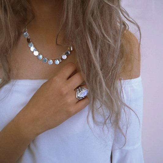 Vintage Silver Big Stone Ring - Bohemian Style Jewelry