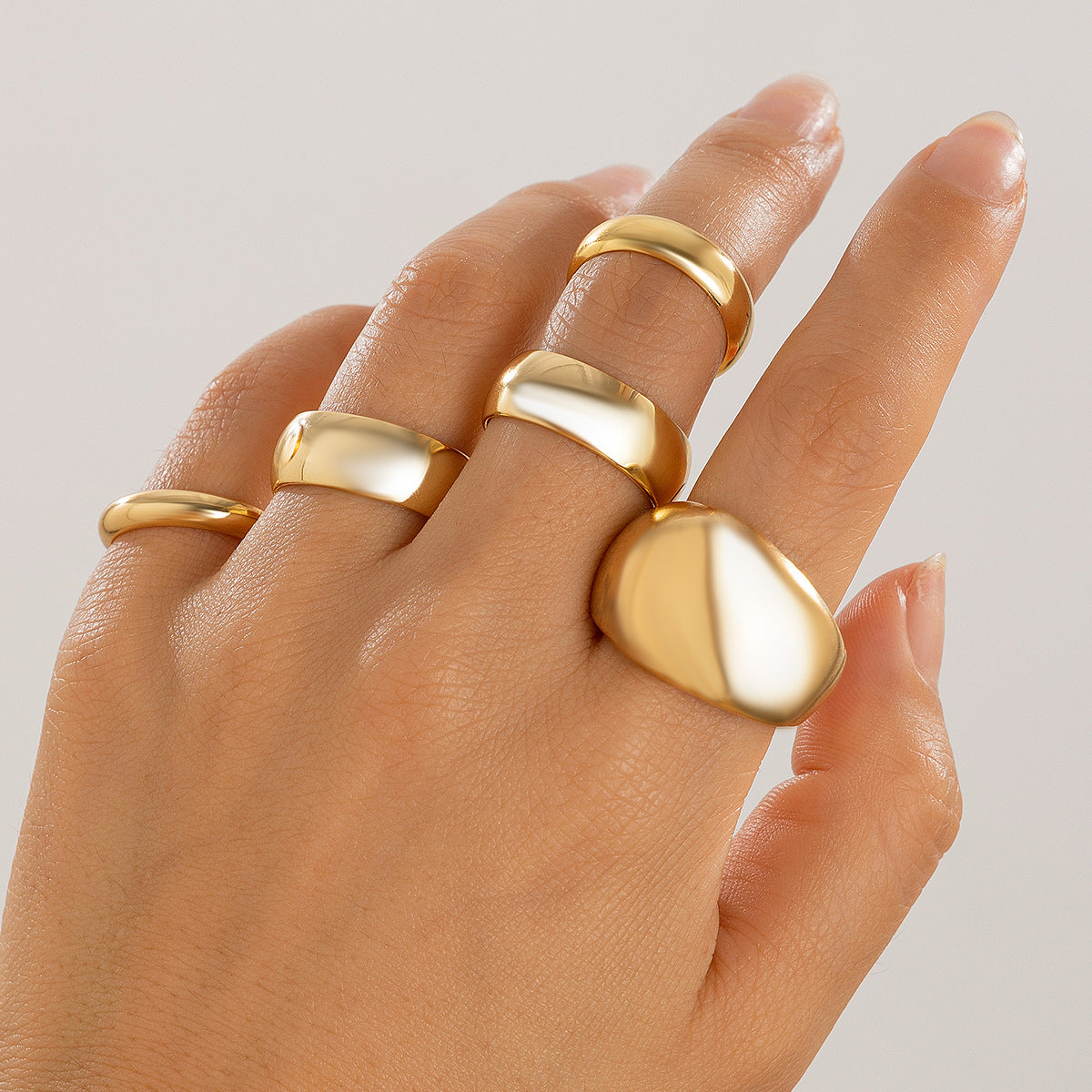 Geometric Metal Lava Line Ring Set - Harajuku Style