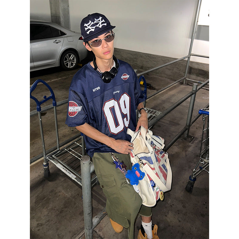 Harajuku V-Neck Digital Print Baseball Jersey