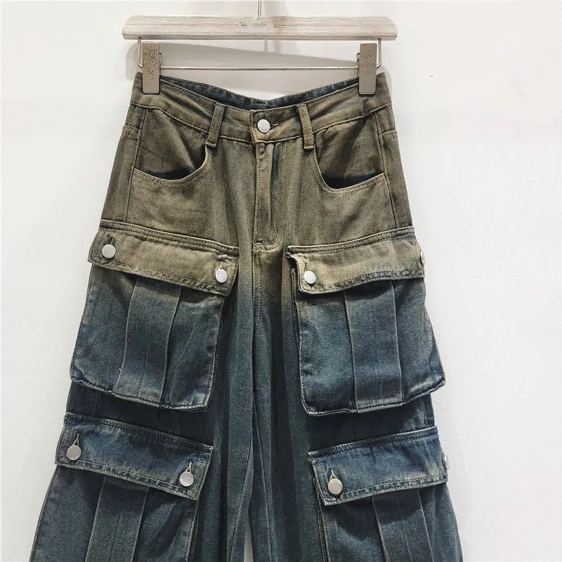 Harajuku Style Multi Pocket Wide Leg Drape Pants
