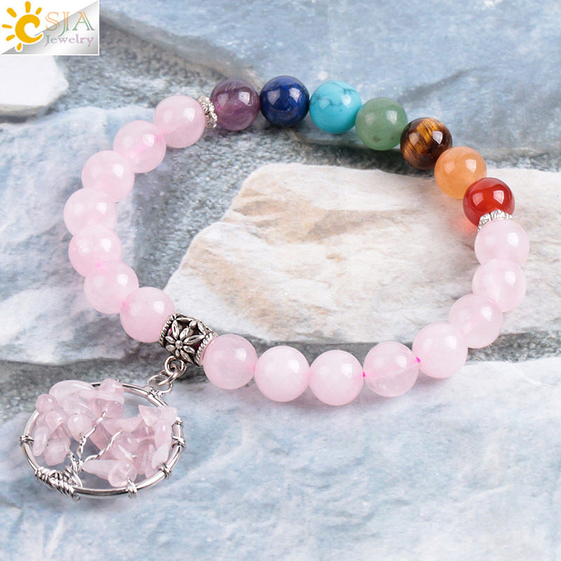 Handmade Pink Crystal Tree of Life Bracelet