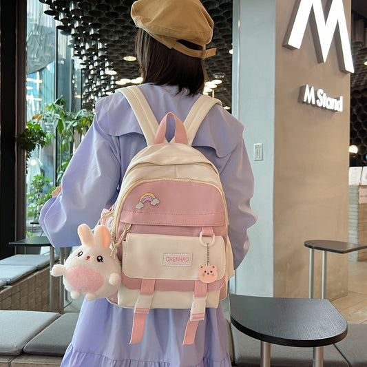 Contrasting Color Large Capacity Backpack for Junior High School Girls