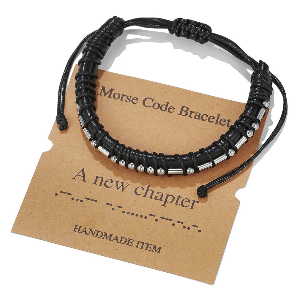 Harajuku Style Leather & Stainless Steel Alphanumeric Couple Bracelet