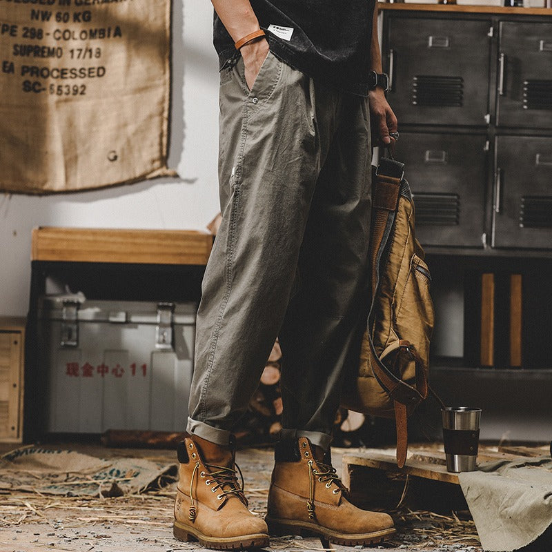 Harajuku Style Retro Work Pants - Trendy Casual Khaki Trousers