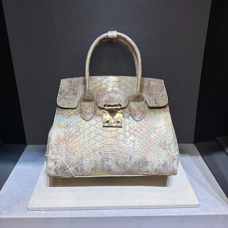 Luxury Leather Snake Print Crossbody Handbag for Women