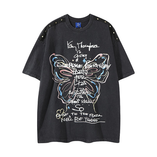 Colorful Butterfly Rivet Short Sleeve T-Shirt for Men