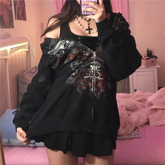 Gothic Harajuku Style Zipper Hoodie Jacket