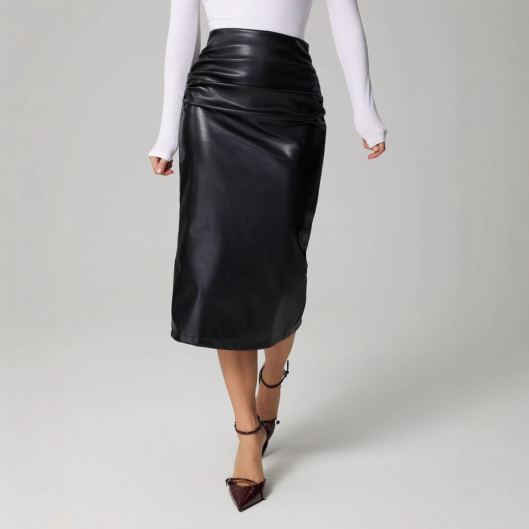 Playful Slit Back Ruched Midi Skirt