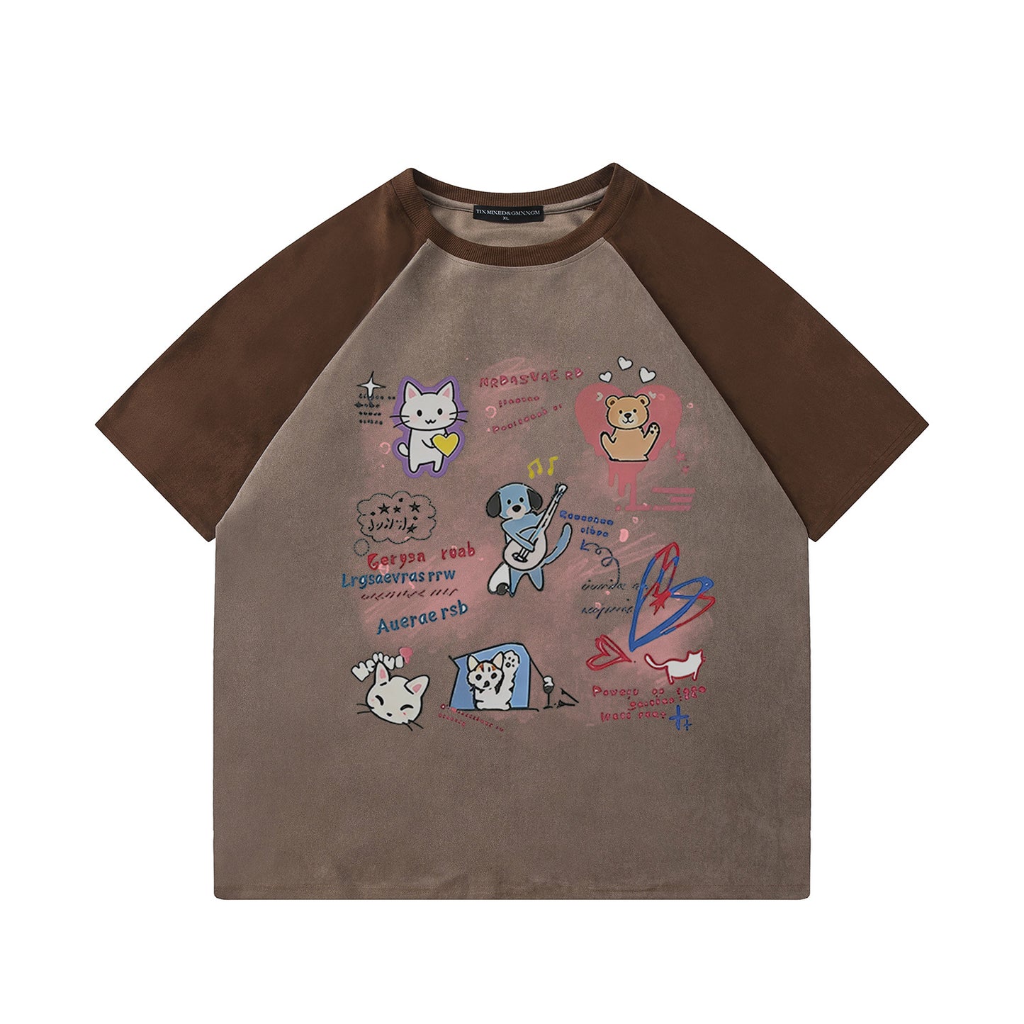 Cute Pet Band Printed Short Sleeves — Harajuku Style Cotton Blend Tee