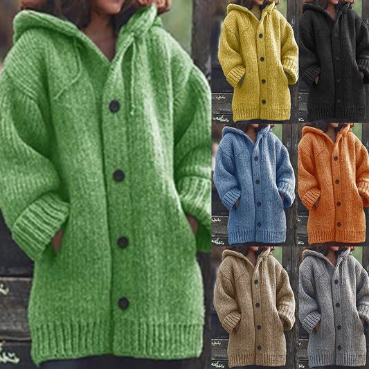 Harajuku Style Women’s Hooded Cardigan - Winter Knitted Sweater