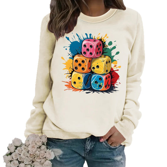 Splash Pattern Printed Stacking Block Hoodie with Round Neck