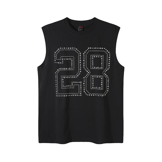 Rhinestone Number Design Sleeveless Vest