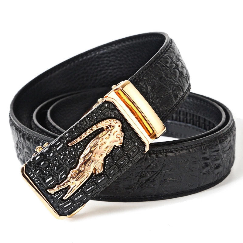 Men's Genuine Leather Automatic Buckle Belt - Crocodile Pattern