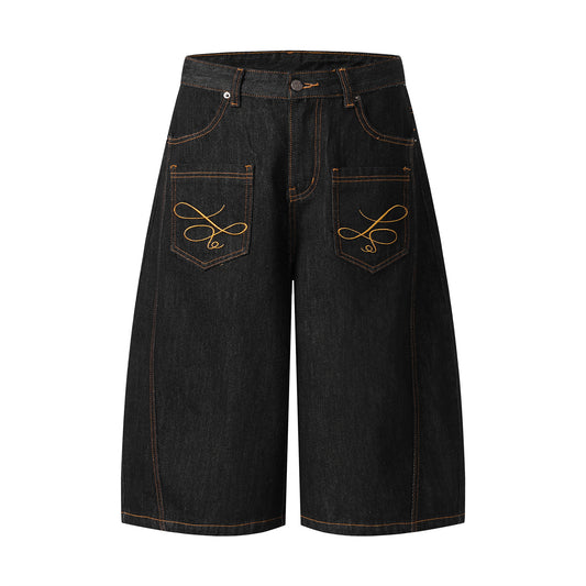 Street Original Denim Embroidered Curved Knife Pants