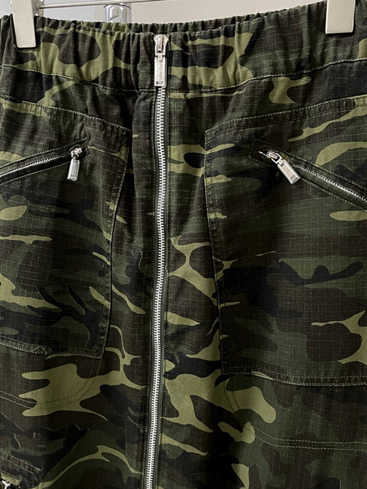 Harajuku Style Camo Midi Skirt - High Waist Colorblock