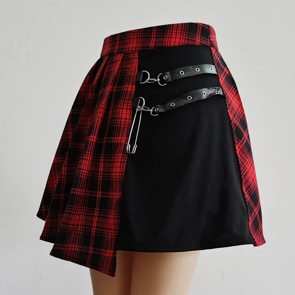 Gothic Kawaii Plaid Pleated Skirt - Harajuku Fashion
