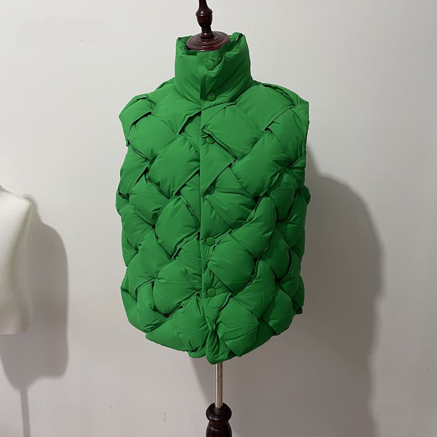 Woven Pattern Green Down Vest - Harajuku Style