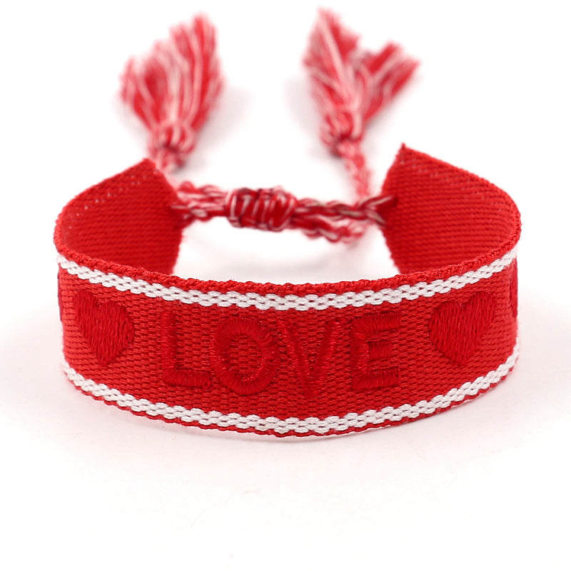 Embroidered Logo Woven Tassel Couple Wrist Strap Bracelets