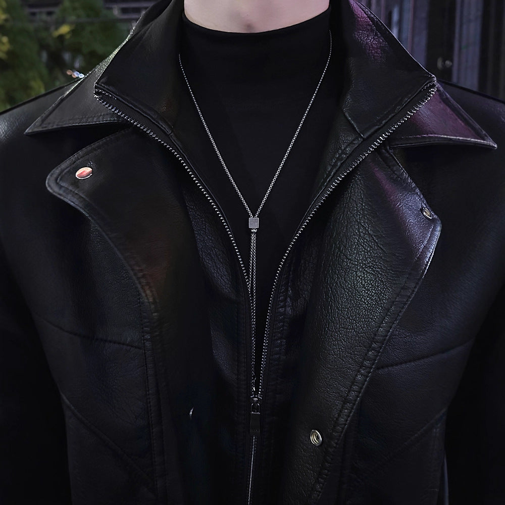Faux Two-Piece Men's Leather Jacket Quality Cool Leather Coat