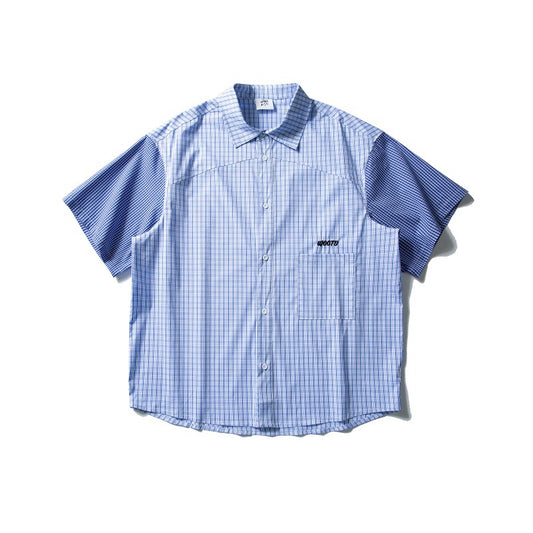 Color Blocking Patchwork Pocket Checkered Shirt