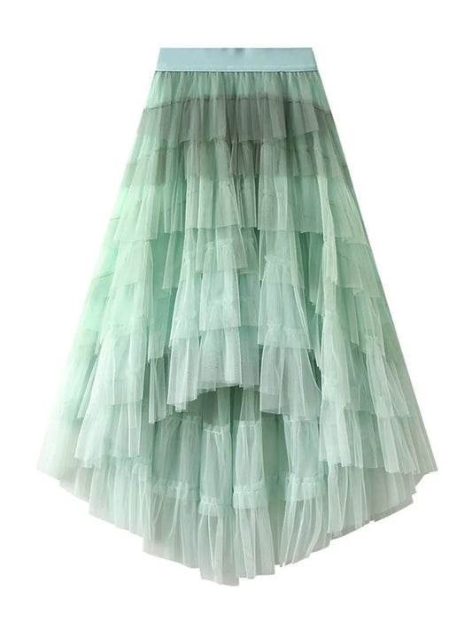 Harajuku Style Irregular Mesh Gradient Pleated Skirt