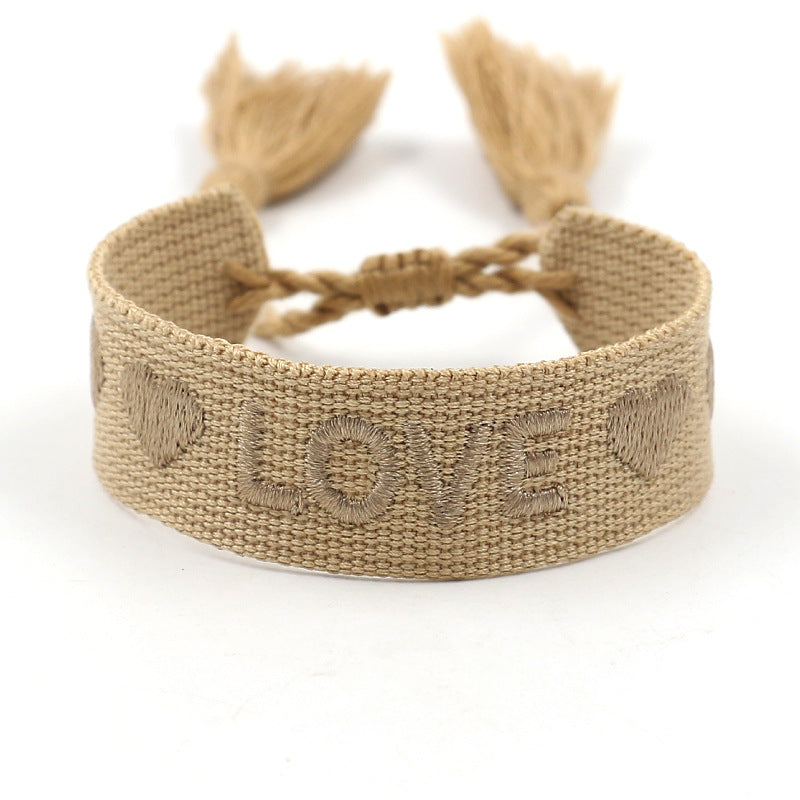 Embroidered Logo Woven Tassel Couple Wrist Strap Bracelets