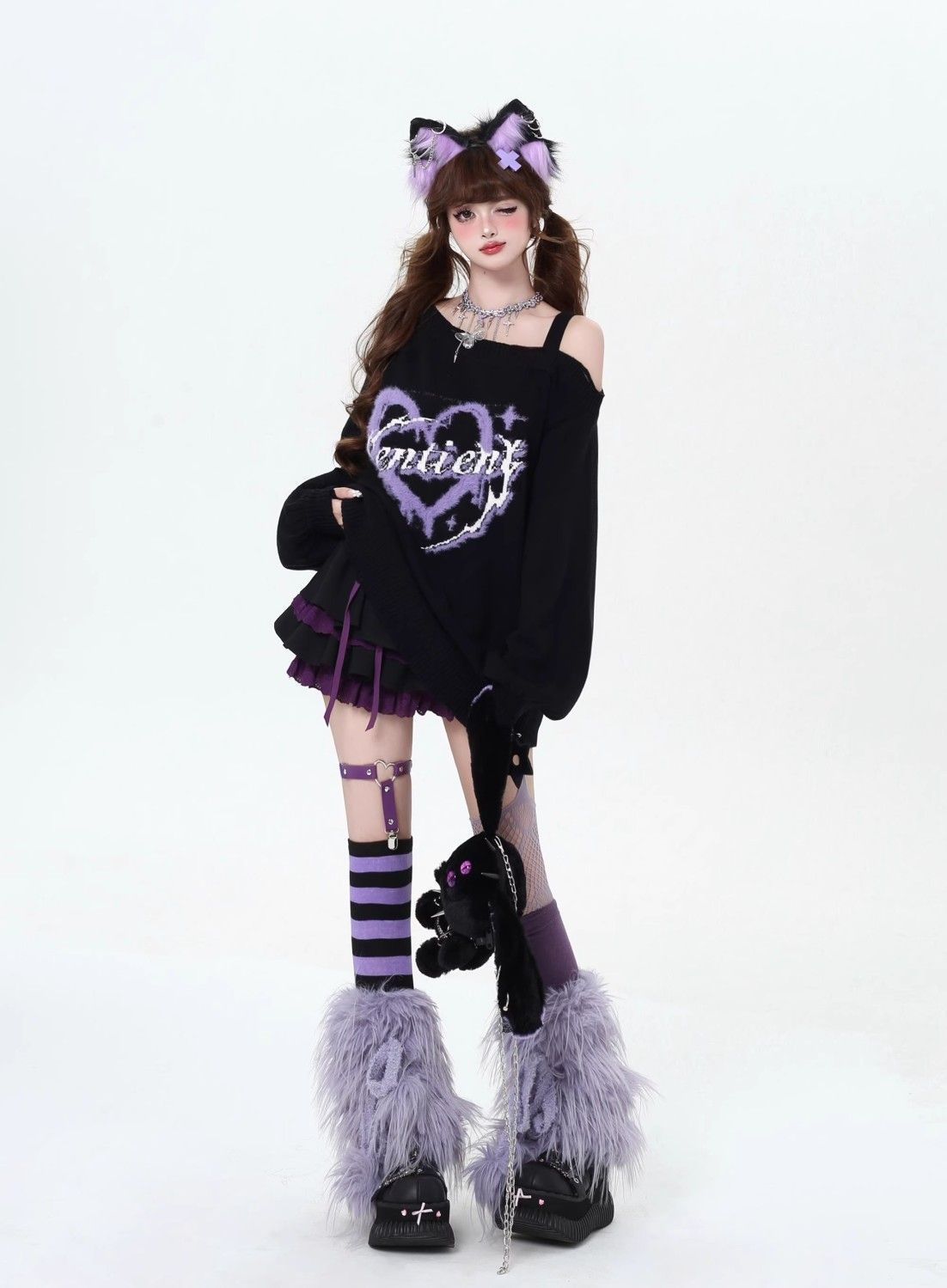 Off Shoulder Loose Knit Sweater