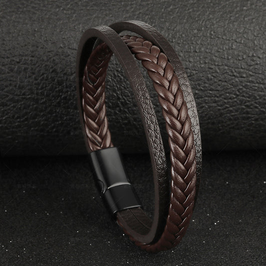 Vintage Leather Rope Braided Men's Bracelet with Magnetic Buckle