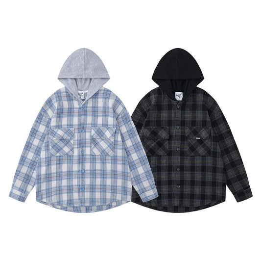 Retro Loose Plaid Hooded Shirt for Men - Harajuku Style