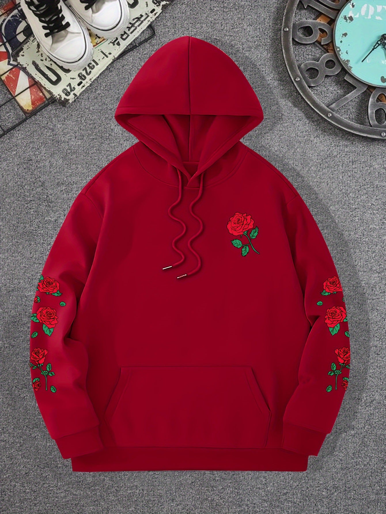 Harajuku Style Red Rose Off Shoulder Sweatshirt