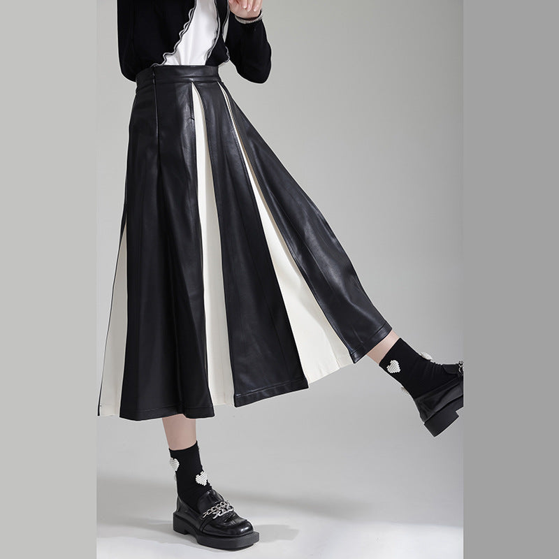 Harajuku Style PU Leather A-Line Patchwork Skirt