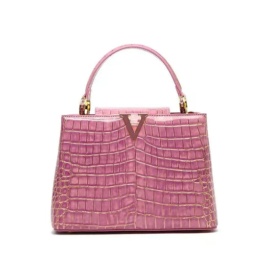 Luxury Crocodile Print Leather Handbag - Harajuku Style