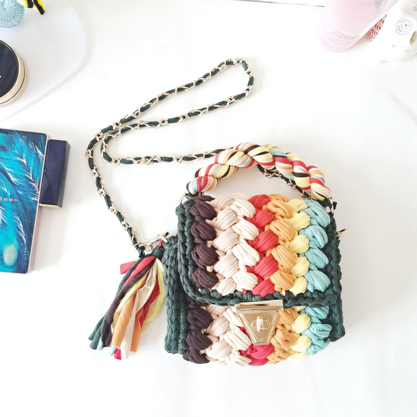 Harajuku Chic Hand-Woven Crossbody Bag with Chain