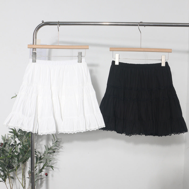 High-Waisted Half-Length Skirt with Versatile Lace and Fluffy Design for Women