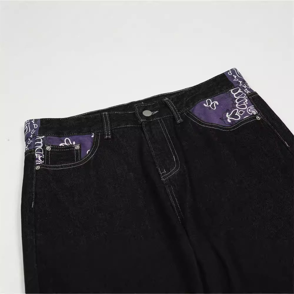 Harajuku Style Color Block Denim Pants for Men